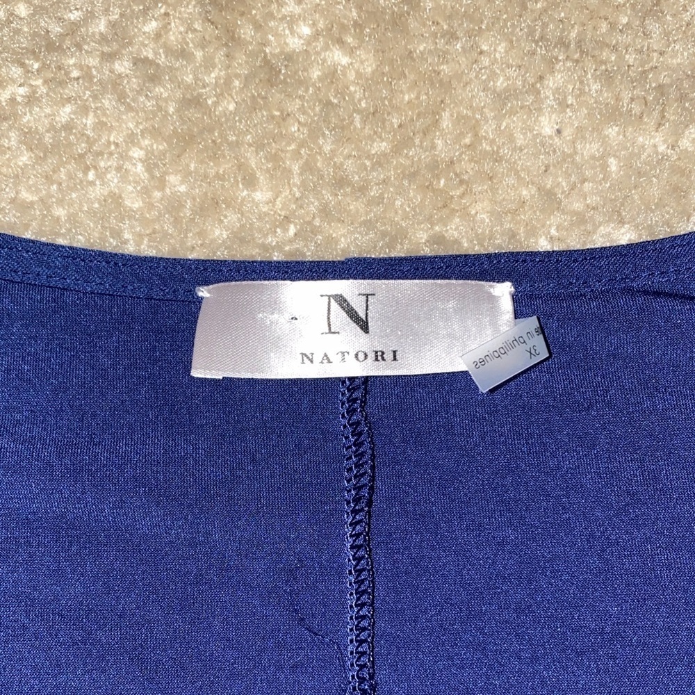 Natori Dark Blue Top with Red and Green Embroidery - Picture 3 of 7